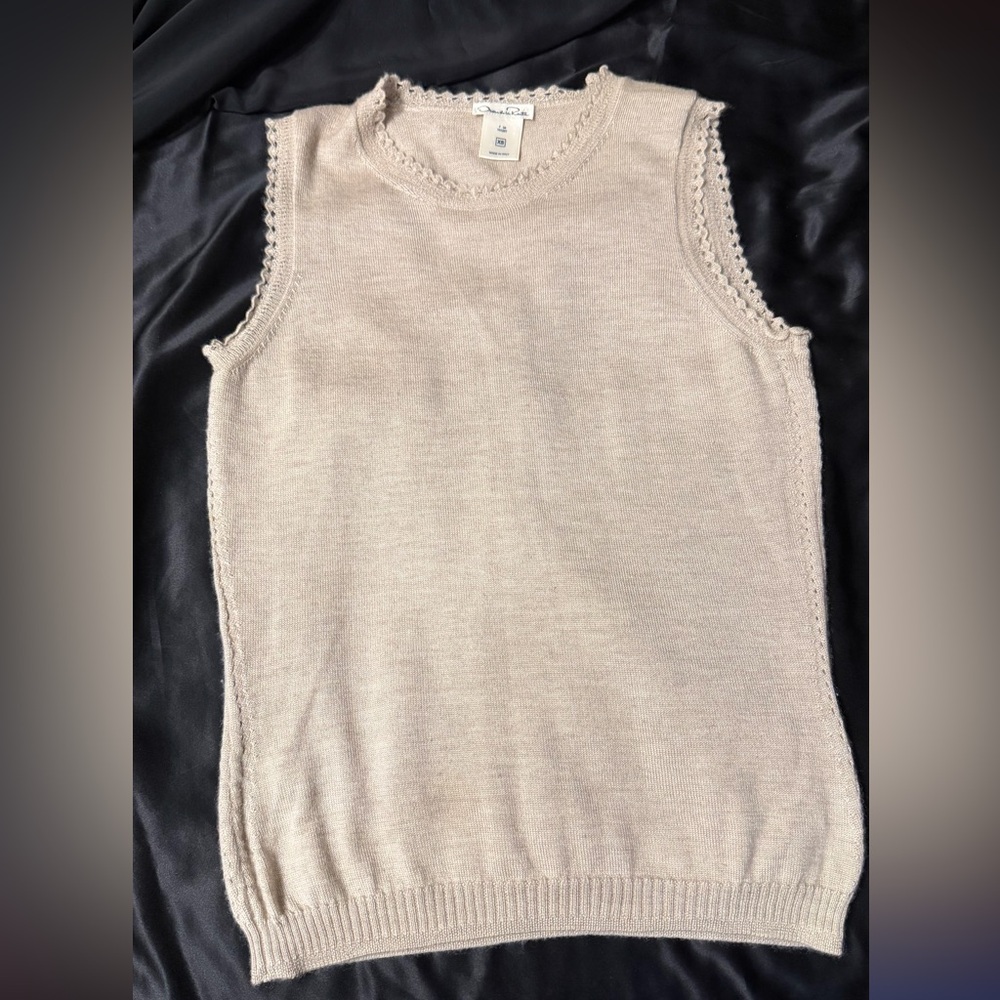 Oscar de la Renta Beige Crewneck Sleeveless cashmere silk Sweater xs